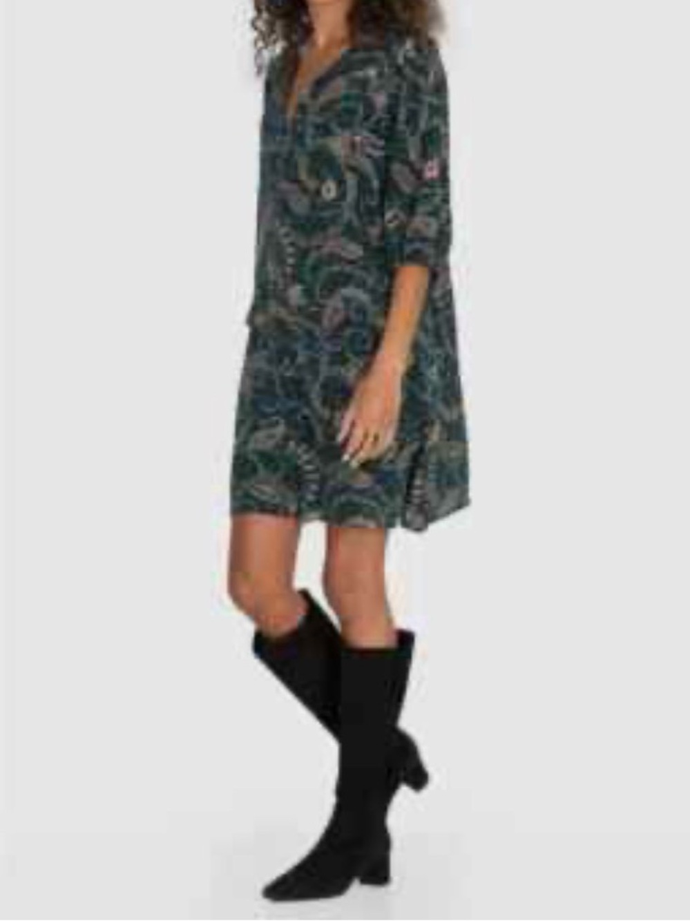 Johnny Was Marzanna Mini Shift Dress Jade Green Paisley Silk XL Boho